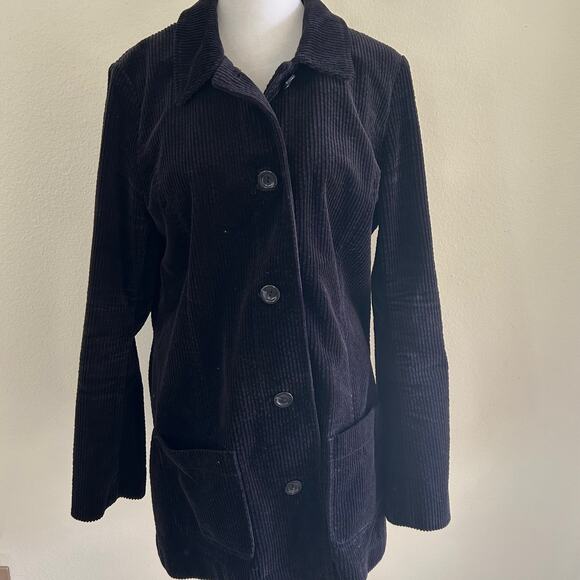 J Jill Wide Wale Corduroy Coat Jacket SZM Black Button Front Long Sleeve - Picture 5 of 11
